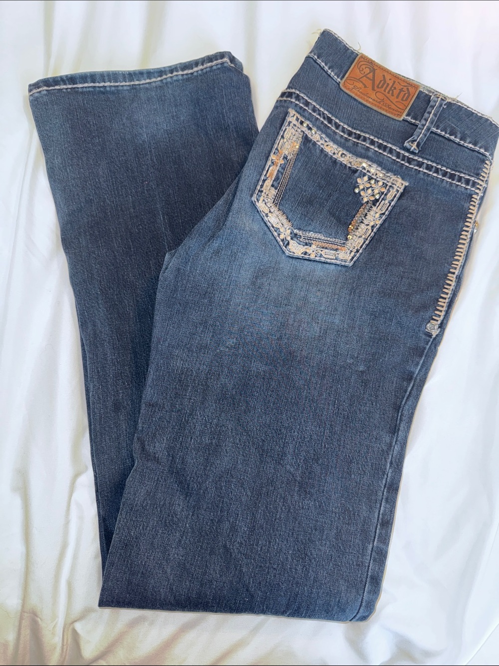 Adiktd Women's Boot Cut Jeans - Blue Denim with Embellished Pocket